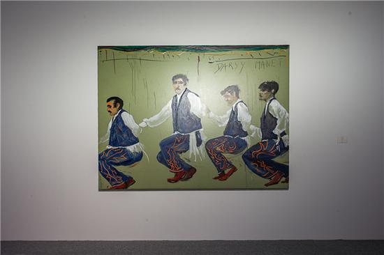 阿尔多·蒙迪诺 达尔希·马奈       地板革上油画  190×240 cm 1988
